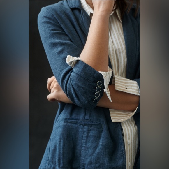 Anthropologie Vintage Washed Blazer Size 8 Navy - Picture 3 of 9